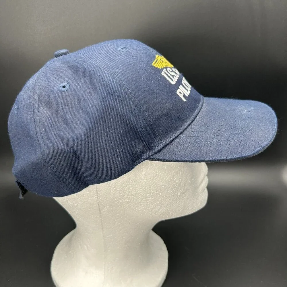 US Wings Pilot Shop Advertising Hat Cap Navy Blue Military Adjustable USA Flag
